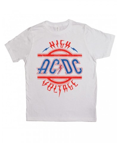 AC/DC Kids T-Shirt | Red and Blue High Voltage Distressed Kids Shirt $10.79 Kids